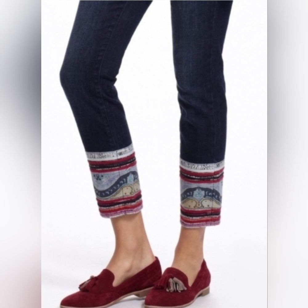 Pilcro And The Letterpress Jeans Anthropologie Crop Patchwork Hem Size 26 - Picture 7 of 16
